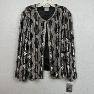 Adrianna Papell Sequin Embellished Hook & Eye Closure Jacket Size XL
